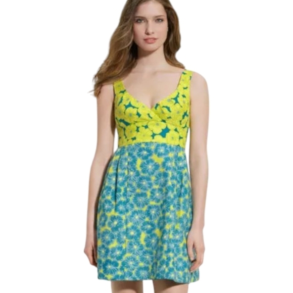 Floral Print Yellow/Blue Cut Out Back Babydoll Party Mini Dress Sz 6 - Picture 5 of 12